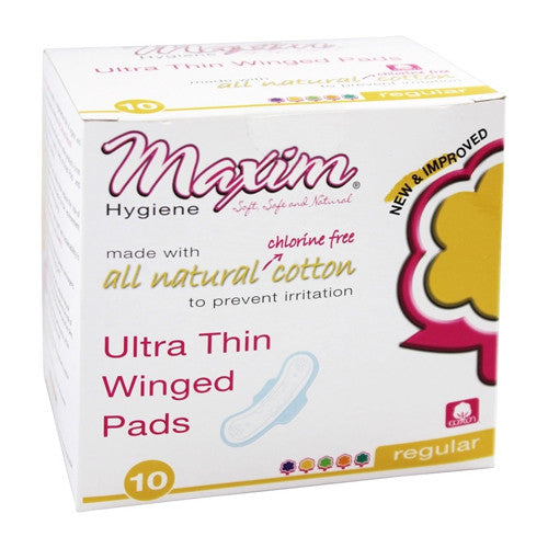 Maxim Natural Daytime Ultra Thin Winged Pads, Unscented - 10 Ea